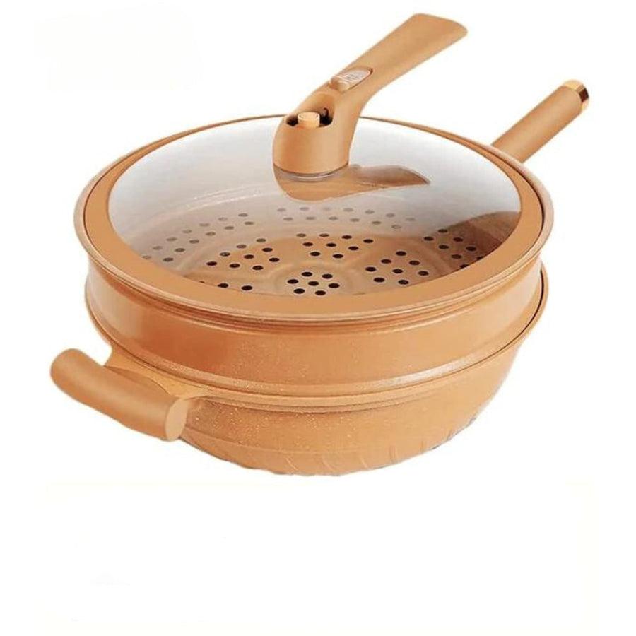 Wok en Alliage d'Aluminium avec Couvercle en Verre - Compatible Induction