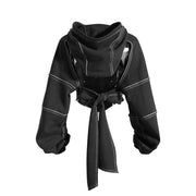 Hoodie Cropped Femme - Découpes aux Épaules avec Coutures Contrastantes et Manches Ballon