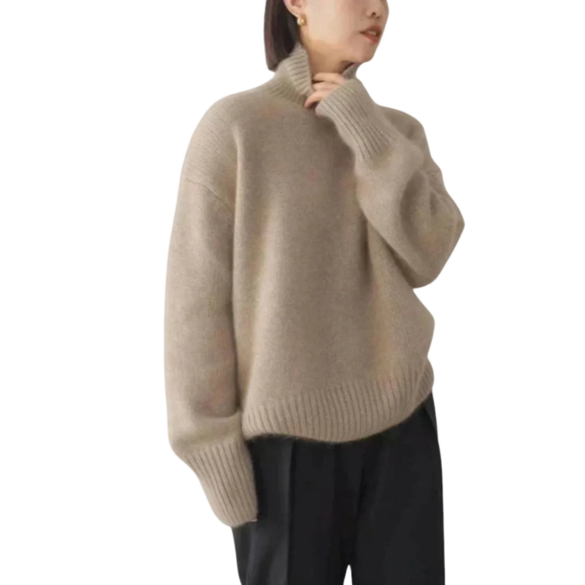 Pull Femme en Laine | Construction Tricotée & Col Roulé | Manches Longues avec Détails Côtelés pour Automne & Hiver | Valuna