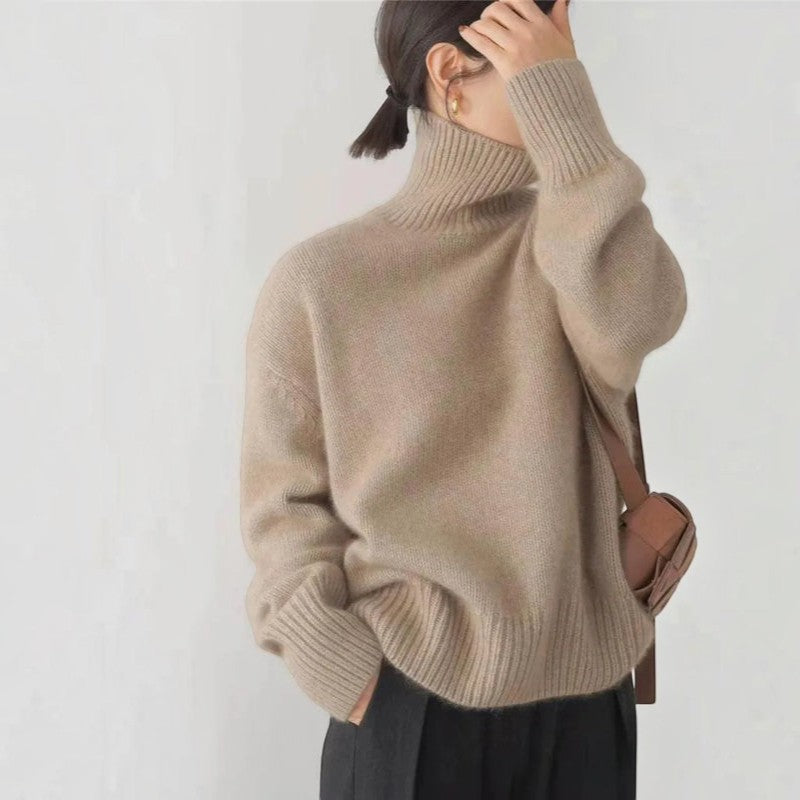 Pull Femme en Laine | Construction Tricotée & Col Roulé | Manches Longues avec Détails Côtelés pour Automne & Hiver | Valuna