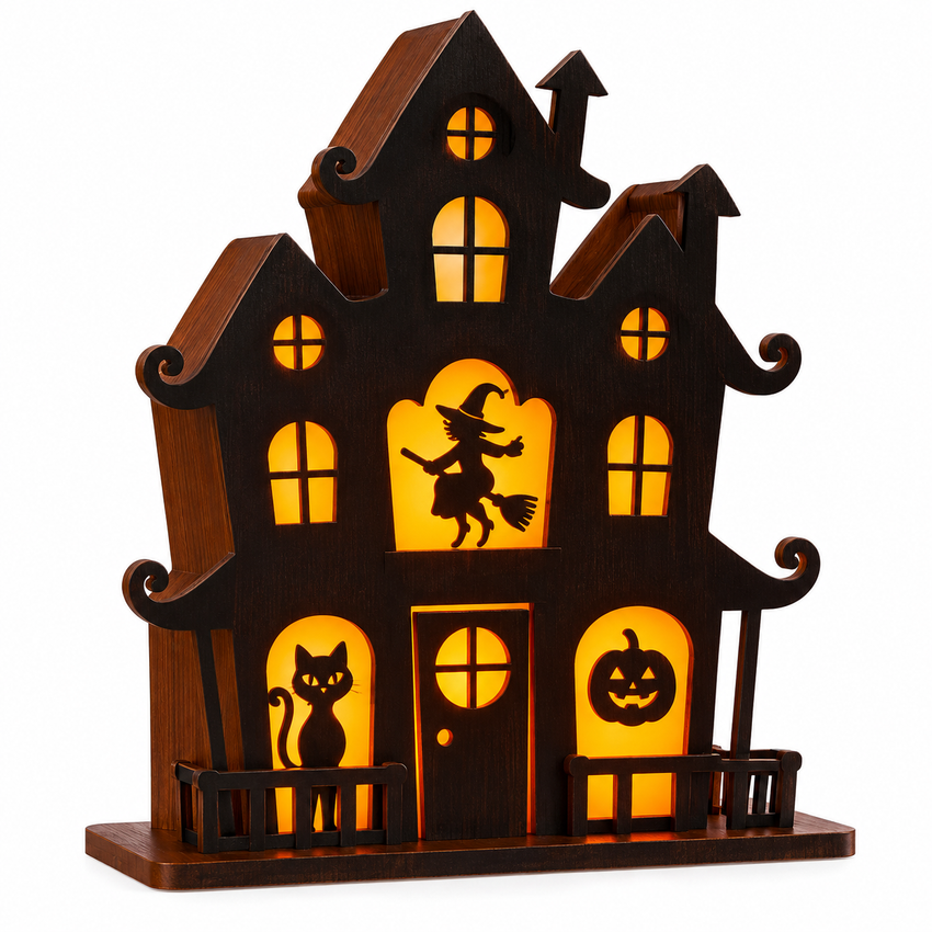 Maison Hantée 3D d'Halloween - Décoration à Piles avec LED Chaudes