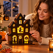 Maison Hantée 3D d'Halloween - Décoration à Piles avec LED Chaudes