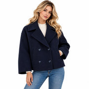 Manteau Court en Mélange de Laine pour Femme - Col Structuré et Boutons Dissimulés pour l'Hiver