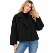 Manteau Court en Mélange de Laine pour Femme - Col Structuré et Boutons Dissimulés pour l'Hiver