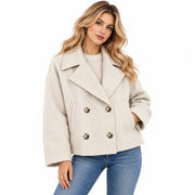 Manteau Court en Mélange de Laine pour Femme - Col Structuré et Boutons Dissimulés pour l'Hiver