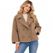 Manteau Court en Mélange de Laine pour Femme - Col Structuré et Boutons Dissimulés pour l'Hiver