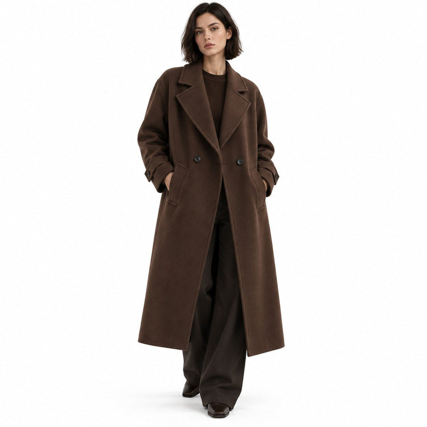 Manteau Long en Laine pour Femme - Col à Revers et Manches Longues pour Automne et Hiver