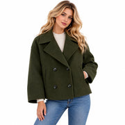 Manteau Court en Mélange de Laine pour Femme - Col Structuré et Boutons Dissimulés pour l'Hiver