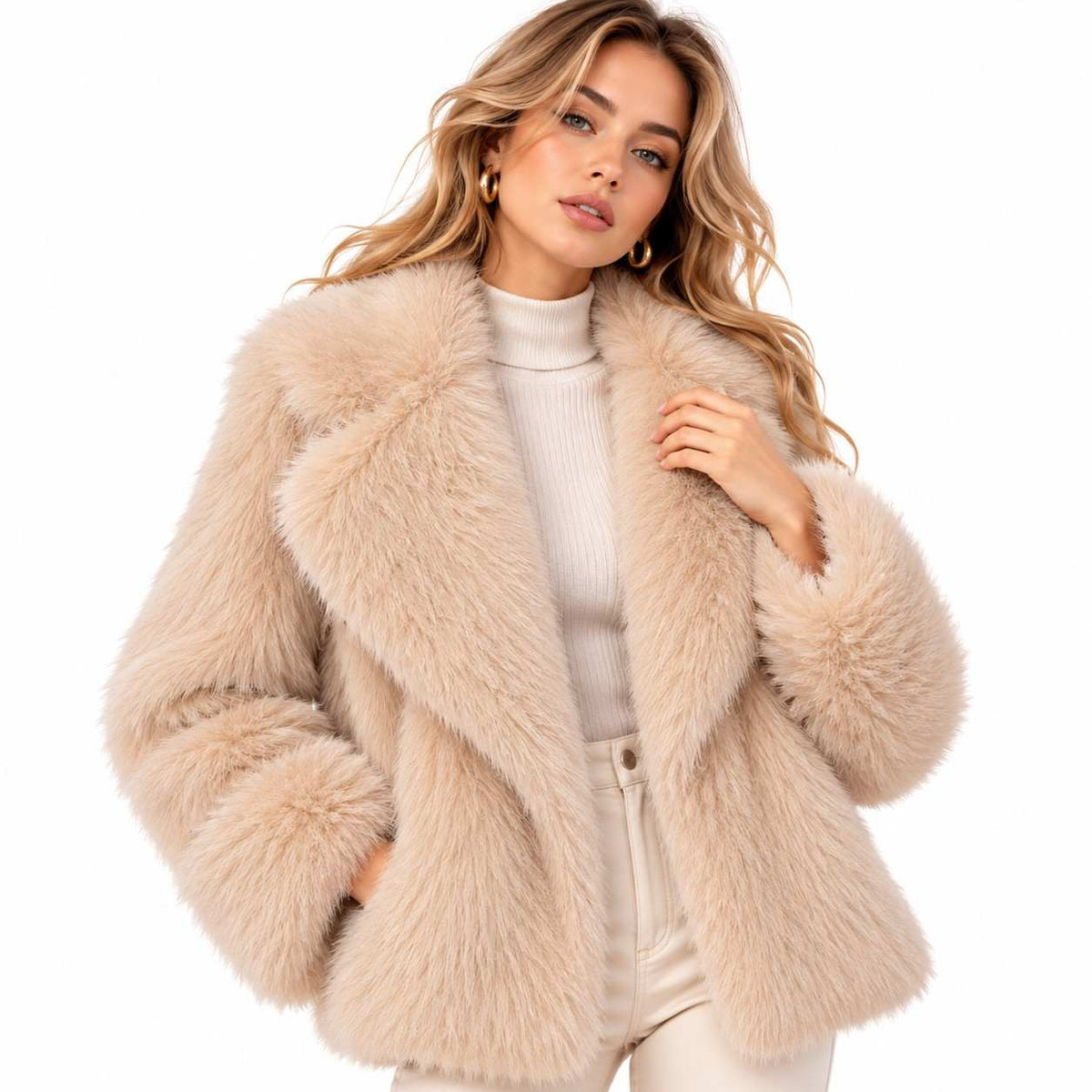 Manteau Long Femme - Devant Ouvert avec Poches Latérales