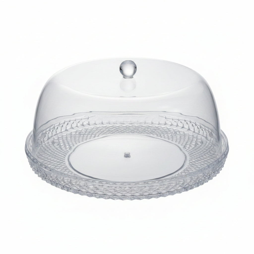 Plat à Gâteau en Acrylique 19 cm avec Cloche - Set de Présentation pour Gâteaux et Desserts
