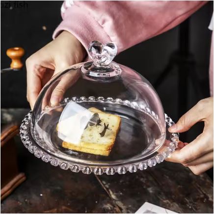 Plat à Gâteau en Acrylique 19 cm avec Cloche - Set de Présentation pour Gâteaux et Desserts