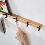 Porte-Manteau Mural avec 5 Crochets Doubles Mobiles - Rangement en Hévéa et Aluminium