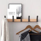 Porte-Manteau Mural avec 5 Crochets Doubles Mobiles - Rangement en Hévéa et Aluminium