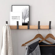Porte-Manteau Mural avec 5 Crochets Doubles Mobiles - Rangement en Hévéa et Aluminium