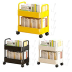 Chariot à Livres en Métal à 2 Niveaux - Rangement Mobile avec Roulettes et Porte-Stylos