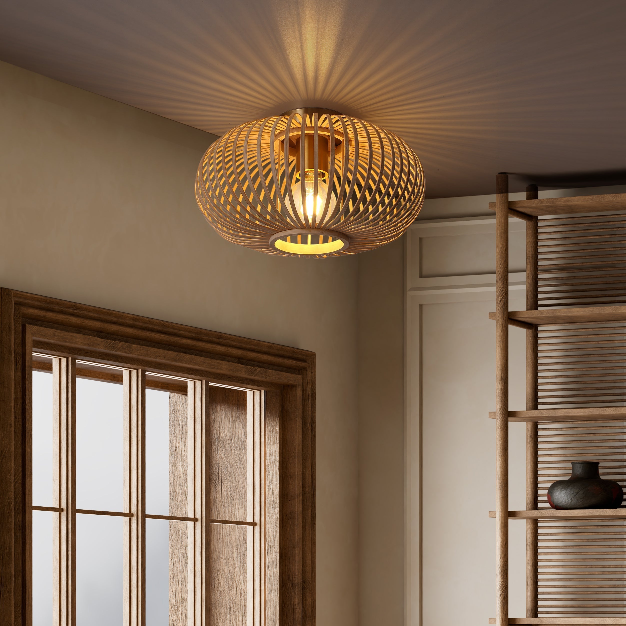 Lampe de Plafond Avec Écran en Bambou Tressé - 45 cm Construction en Fibres Naturelles