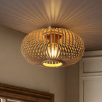 Lampe de Plafond Avec Écran en Bambou Tressé - 45 cm Construction en Fibres Naturelles