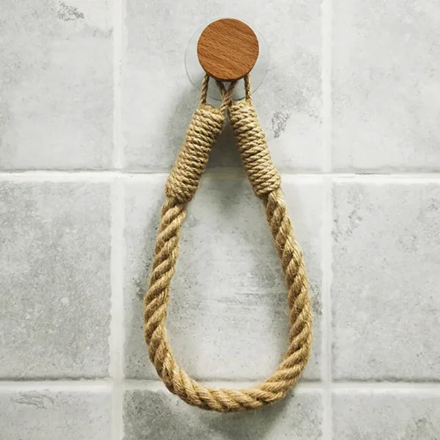 Ensemble d'Organisateurs Sans Perçage - Supports Muraux en Corde de Chanvre pour Serviettes et Papier Toilette