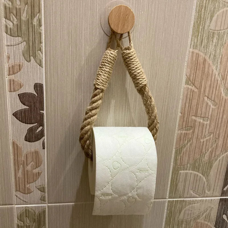 Ensemble d'Organisateurs Sans Perçage - Supports Muraux en Corde de Chanvre pour Serviettes et Papier Toilette
