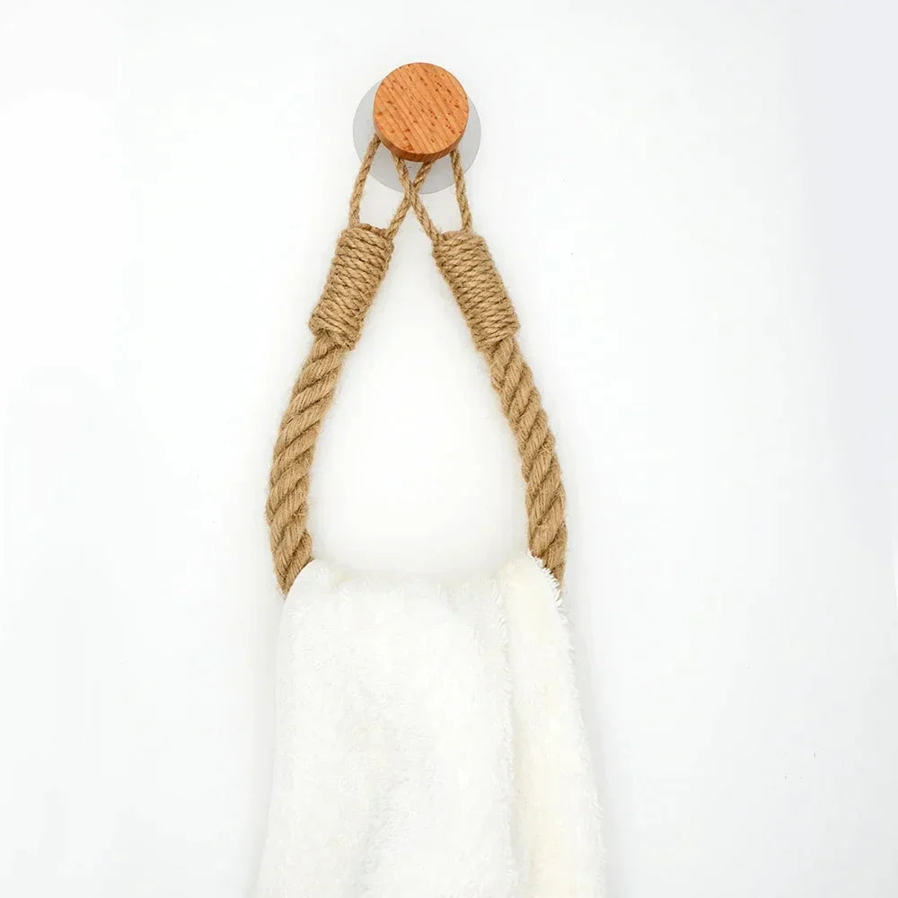 Ensemble d'Organisateurs Sans Perçage - Supports Muraux en Corde de Chanvre pour Serviettes et Papier Toilette