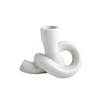 Bougeoir en Céramique Blanche - Sculpture Torsadée avec Finition Mouchetée