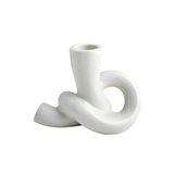 Bougeoir en Céramique Blanche - Sculpture Torsadée avec Finition Mouchetée