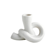 Bougeoir en Céramique Blanche - Sculpture Torsadée avec Finition Mouchetée