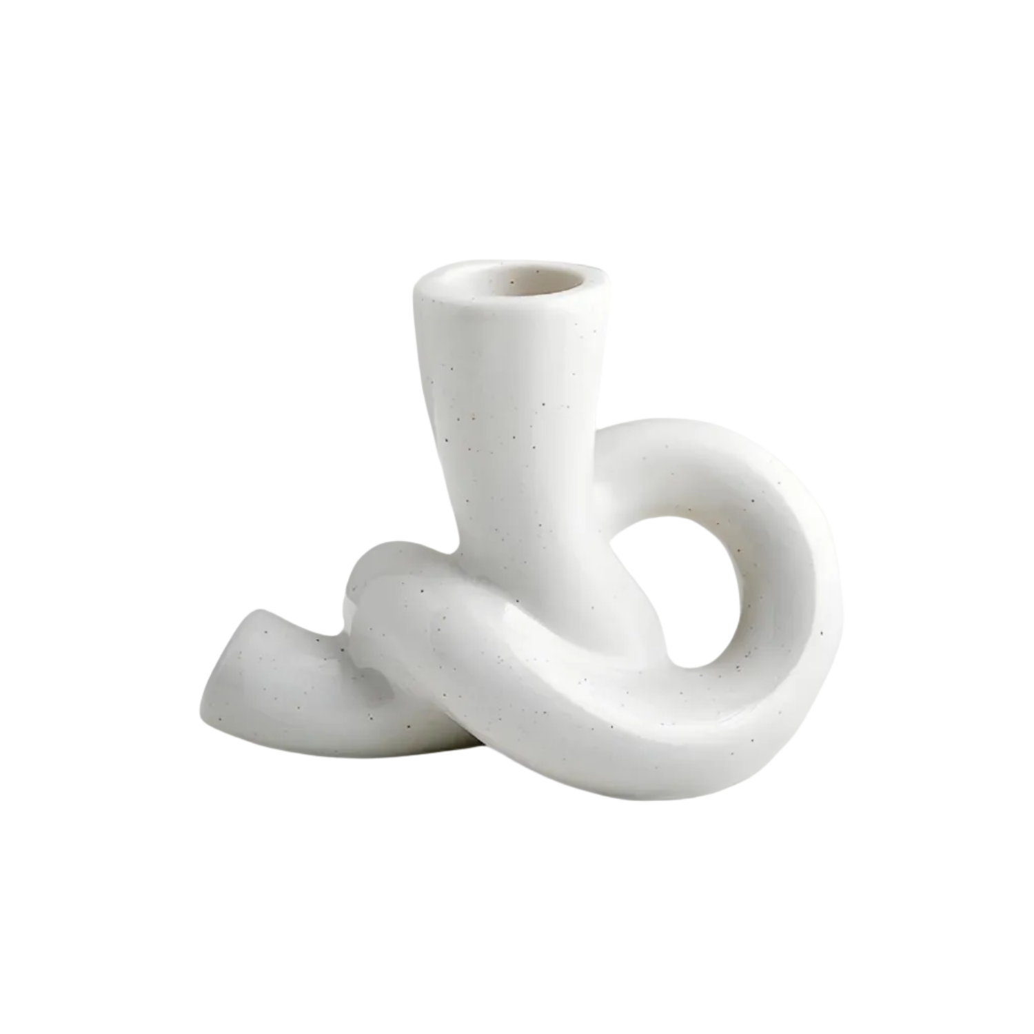 Bougeoir en Céramique Blanche - Sculpture Torsadée avec Finition Mouchetée