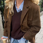 Veste Femme en Suédine | Coupe Oversized & Fermeture à Bouton | Manches Longues avec Poches pour l'Automne | Valuna