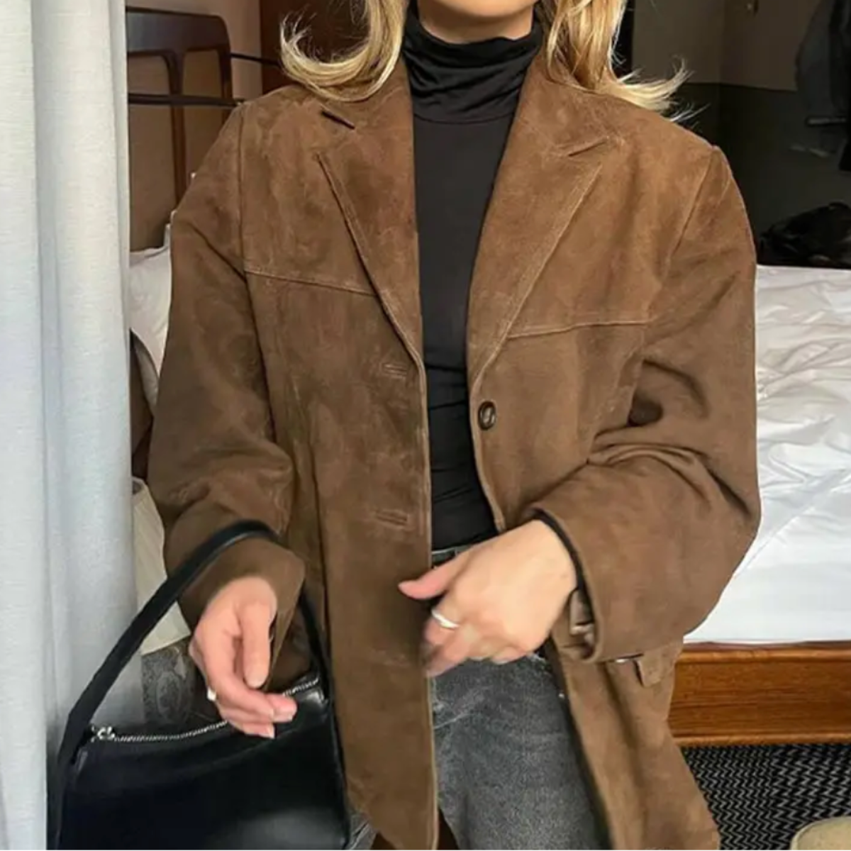 Veste Femme en Suédine | Coupe Oversized & Fermeture à Bouton | Manches Longues avec Poches pour l'Automne | Valuna