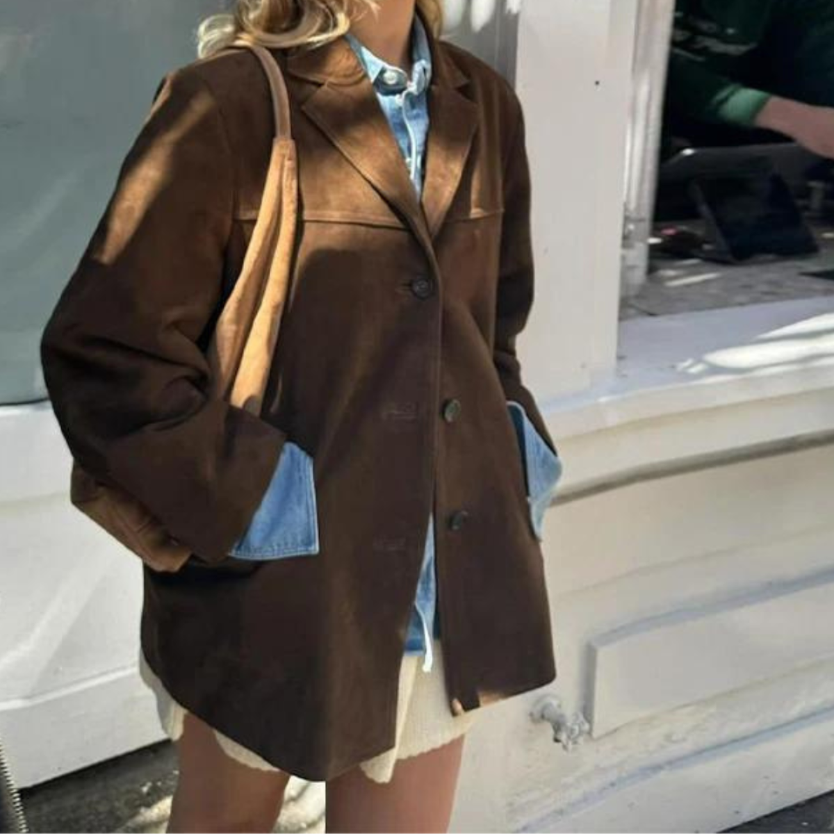 Veste Femme en Suédine | Coupe Oversized & Fermeture à Bouton | Manches Longues avec Poches pour l'Automne | Valuna
