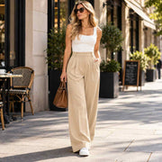 Pantalon Harem Femme en Polyester - Taille Haute Élastique et Coupe Légère