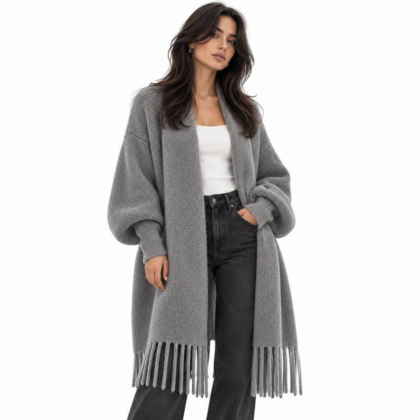 Poncho en fausse fourrure pour femme - Cape chauve-souris à franges