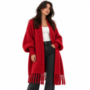 Poncho en fausse fourrure pour femme - Cape chauve-souris à franges