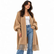 Poncho en fausse fourrure pour femme - Cape chauve-souris à franges
