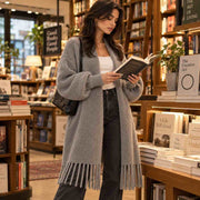 Poncho en fausse fourrure pour femme - Cape chauve-souris à franges