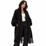Poncho en fausse fourrure pour femme - Cape chauve-souris à franges