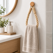 Porte-Rouleau Mural en Bois - Design avec Corde de Chanvre pour Cuisine et Salle de Bain