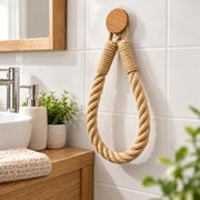 Porte-Rouleau Mural en Bois - Design avec Corde de Chanvre pour Cuisine et Salle de Bain