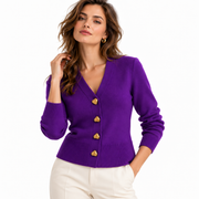 Pull Femme 100 % Laine - Détails Boutonnés avec Silhouette Droite en H