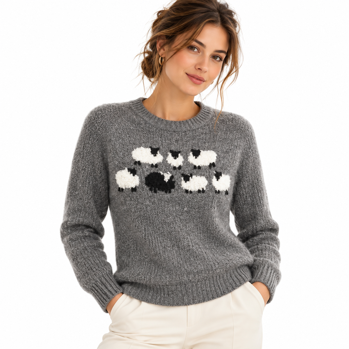 Pull Tricoté Rétro Femme - Manches Longues pour Superposition en Automne