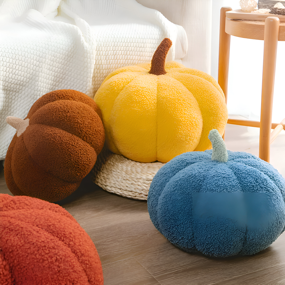 Coussin Décoratif en Forme de Citrouille - Coton et Polyester avec Surface Texturée