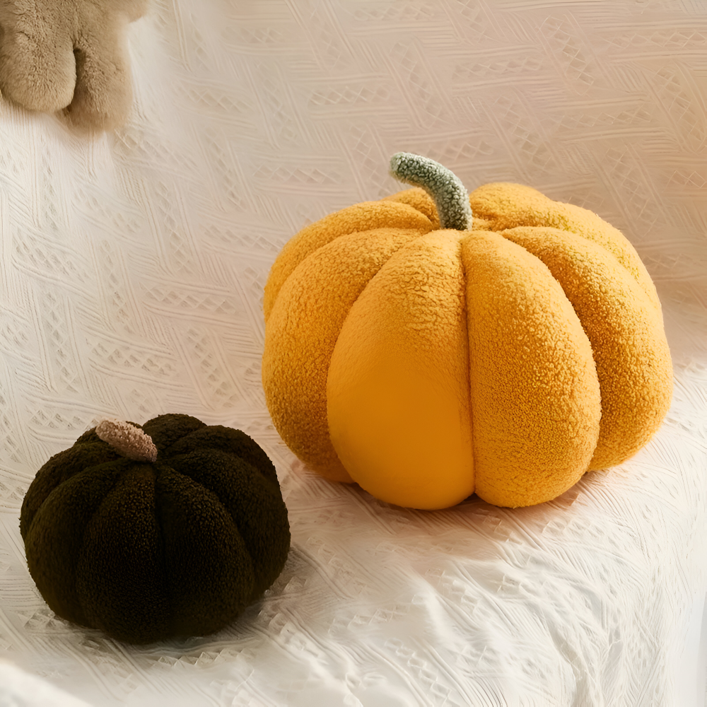 Coussin Décoratif en Forme de Citrouille - Coton et Polyester avec Surface Texturée