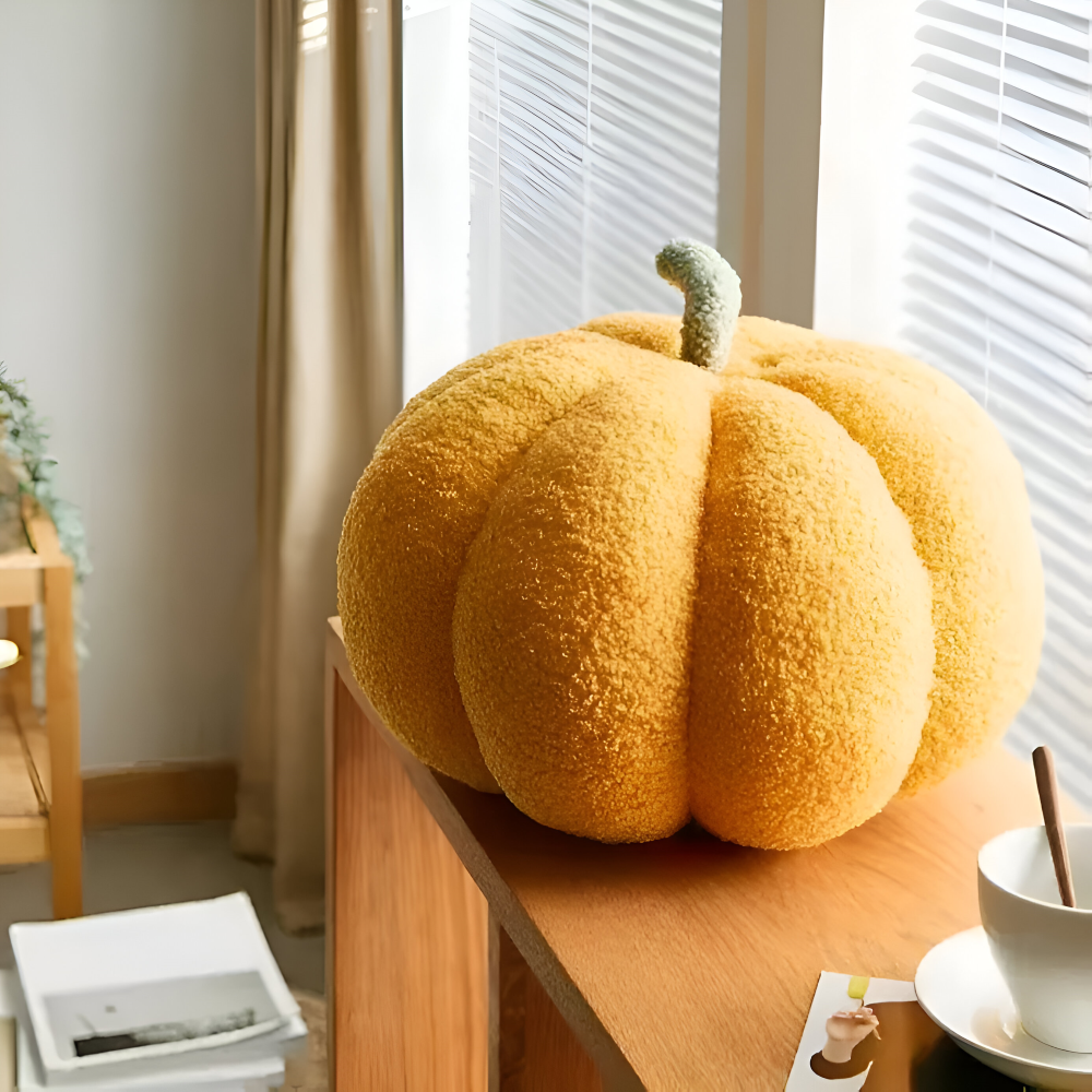 Coussin Décoratif en Forme de Citrouille - Coton et Polyester avec Surface Texturée