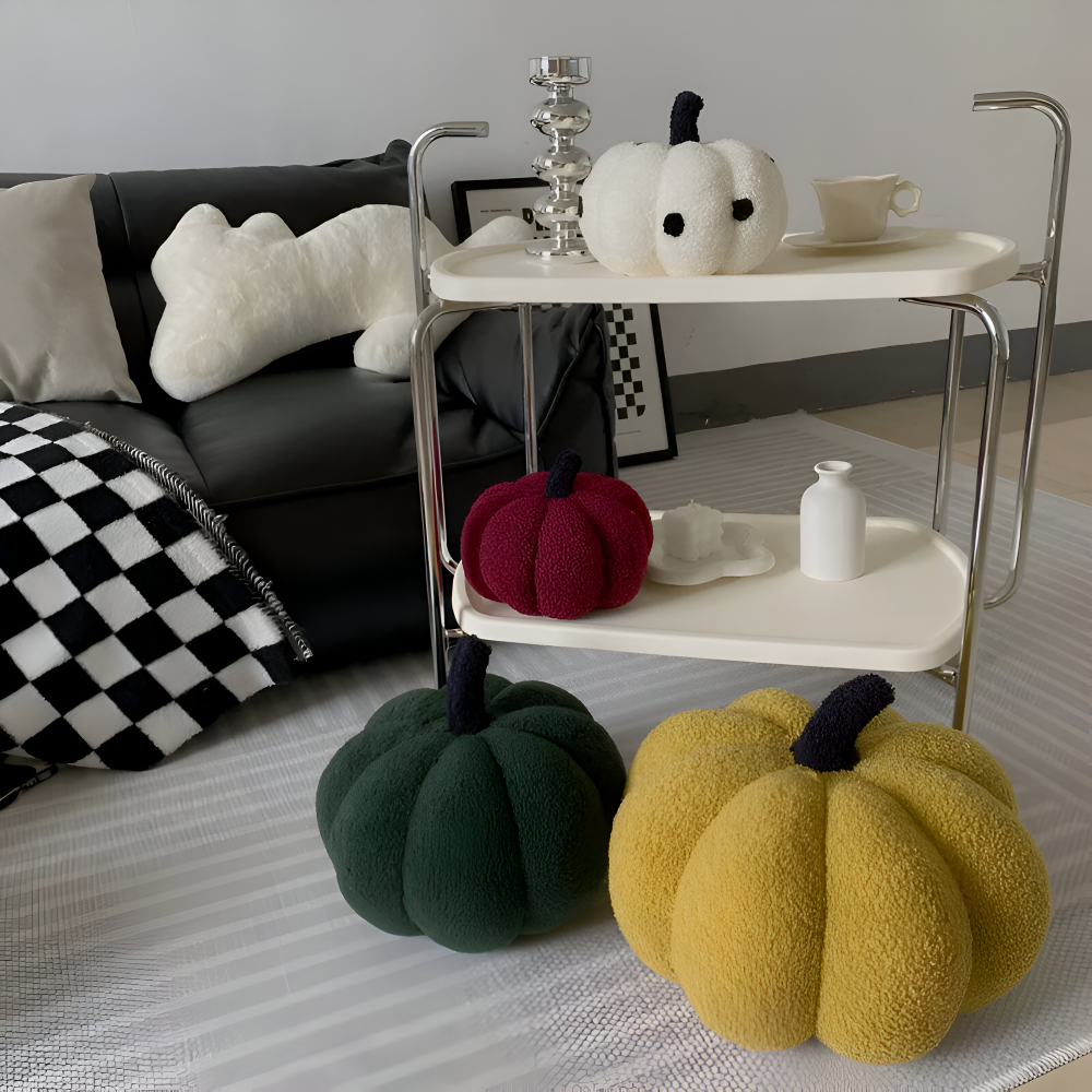 Coussin Décoratif en Forme de Citrouille - Coton et Polyester avec Surface Texturée