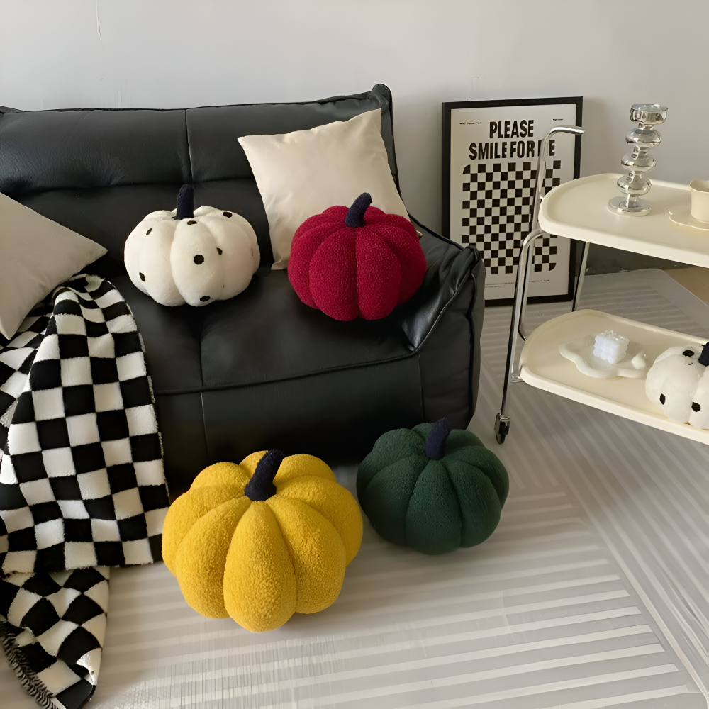 Coussin Décoratif en Forme de Citrouille - Coton et Polyester avec Surface Texturée