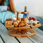 Table de Pique-Nique - Bois Amovible Avec Compartiments Pour Verres et Bouteilles