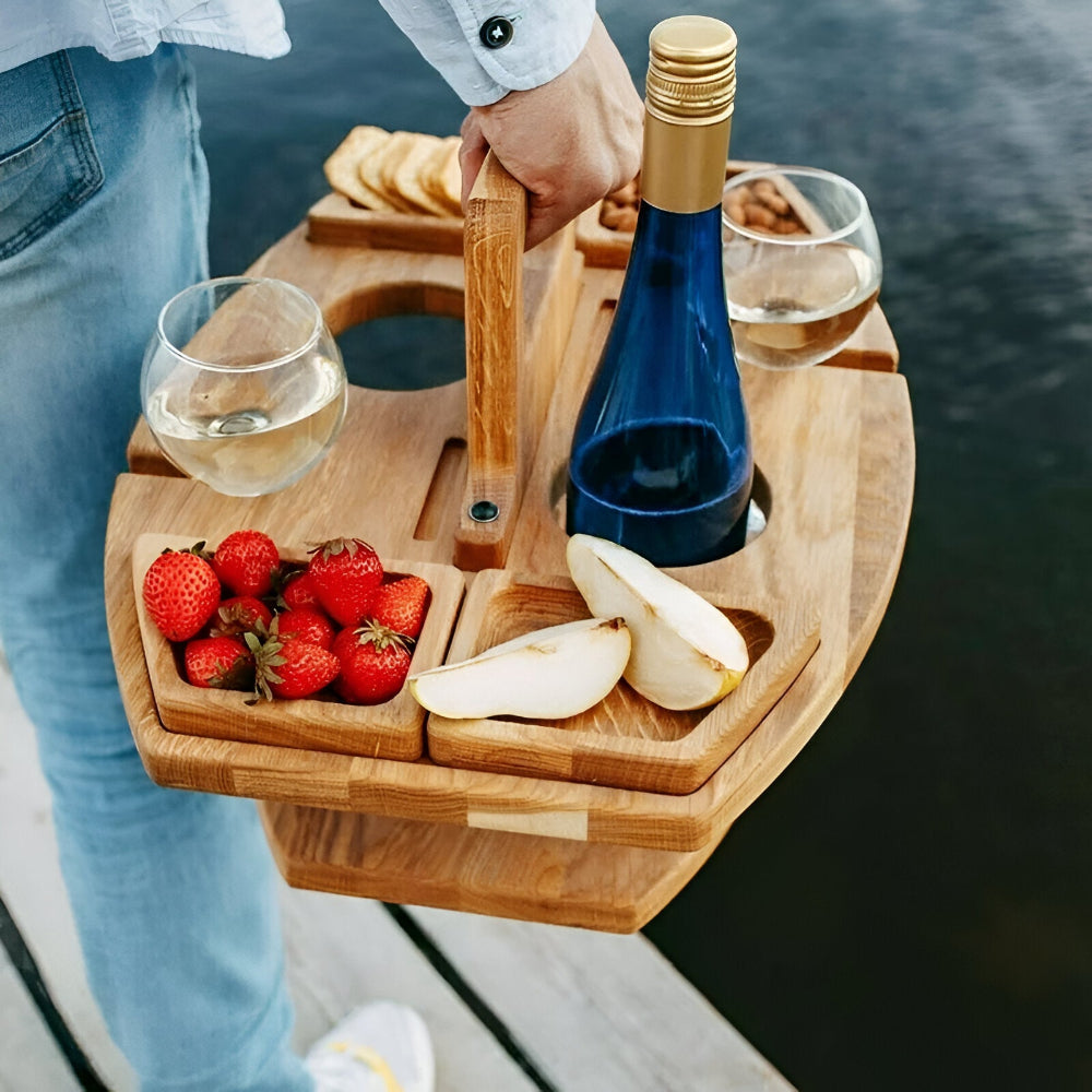 Table de Pique-Nique - Bois Amovible Avec Compartiments Pour Verres et Bouteilles