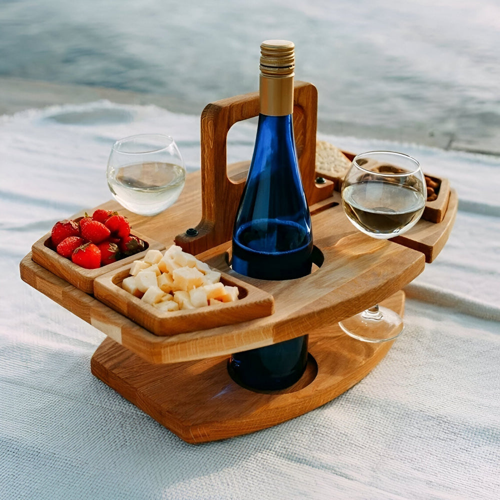 Table de Pique-Nique - Bois Amovible Avec Compartiments Pour Verres et Bouteilles