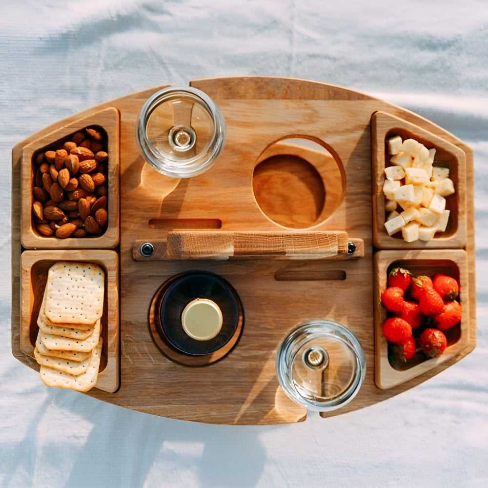 Table de Pique-Nique - Bois Amovible Avec Compartiments Pour Verres et Bouteilles
